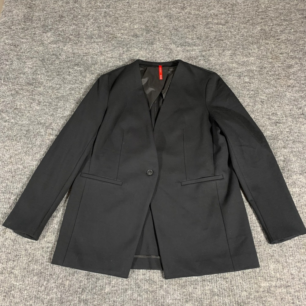 Spanx Blazer Womens Medium Black Collarless Single Button Ponte Stretch Luxury